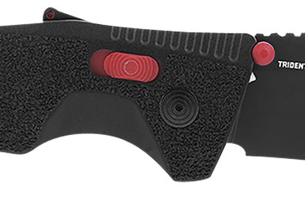S.O.G SOG11120141 Trident AT 3.70" Folding Clip Point Plain Black TiNi Cryo D2 Steel Blade/Black w/Red Accents GRN Handle Features Line Cutter/Glass Breaker