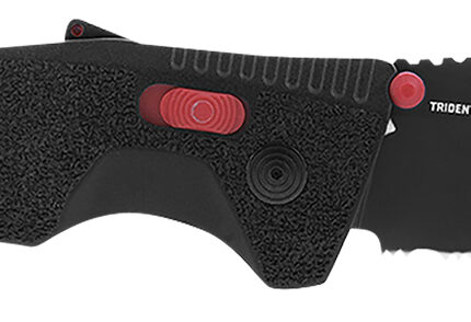 S.O.G SOG11120241 Trident AT 3.70" Folding Clip Point Part Serrated Black TiNi Cryo D2 Steel Blade/Black w/Red Accents GRN Handle Features Line Cutter/Glass Breaker