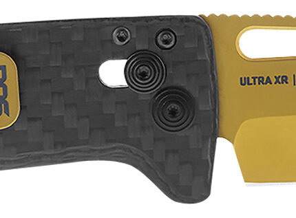 S.O.G SOG-12-63-02 Ultra XR  2.80" Folding Clip Point Plain Gold TiNi Cryo S35NV Steel Blade/Black Textured Carbon Fiber Handle Includes Pocket Clip