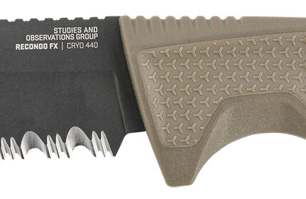 S.O.G SOG17220457 Recondo FX 4.60" Fixed Part Serrated Satin TiCN Cryo 440C SS Blade FDE Overmolded Rubberized Grip, Includes Sheath