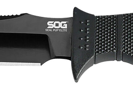 S.O.G SOGE37SNCP Seal Pup Elite 4.85" Fixed Clip Point Plain Black Hardcased TiCN AUS-8A SS Blade/Black w/Grip Lines GRN Handle Includes Lanyard/Sheath