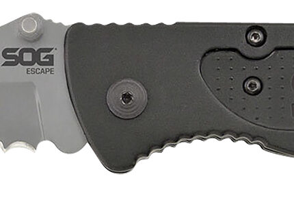 S.O.G SOG-FF24-CP Escape  3.40" Folding Clip Point Part Serrated Bead Blasted 9Cr18MoV SS Blade Black Anodized Aluminum Handle Includes Belt Clip