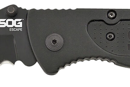 S.O.G SOGFF25CP Escape  3.40" Folding Clip Point Part Serrated Black Hardcased 9Cr18MoV SS Blade Black Anodized Aluminum Handle Includes Belt Clip
