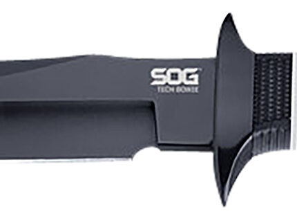 S.O.G SOGS10BK Tech Bowie  6.40" Fixed Plain Clip Point Black Hardcased TiNi AUS8 SS Blade/ Black w/ White "SOG" Logo Kraton Handle