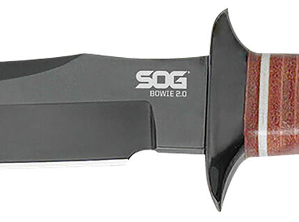 S.O.G SOGS1TL Bowie 2.0 6.40" Fixed Plain Clip Point Black Hardcased TiNi Full Tang AUS8 SS Blade/ Brown Stacked Leather Washers w/Cross Guard Handle