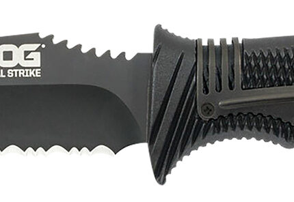 S.O.G SOGSS1003CP Seal Strike 4.90" Fixed Clip Point Part Serrated AUS-8A SS Blade Black Textured GRN/SS Handle Includes Belt Clip/Sheath