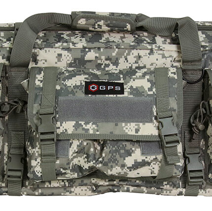 GPS Bags DRC55ACU Double Rifle Case A-TACS AU 600D Polyester w/ 2 Padded Pistol Sleeves MOLLE Webbing & Lockable Zippers