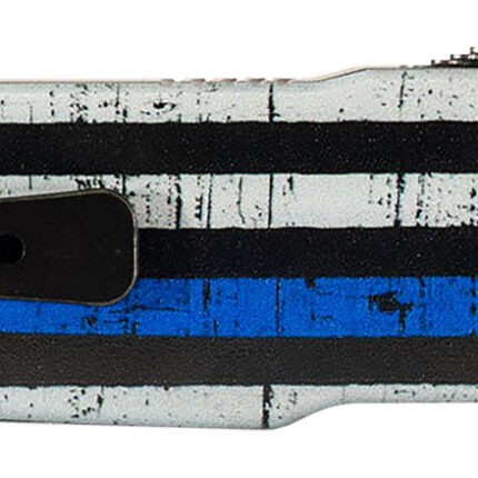 Templar Knife MABTB12 Premium LW We Back You Slim 3.25" OTF Dagger Plain Black Oxide Stonewashed D2 Steel Blade, 5" Black & White w/Blue Line Aluminum Handle
