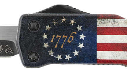 Templar Knife MZBRF221 Premium Weighted Betsy Ross Flag Slim 3.16" OTF Tanto Plain Black Oxide Stonewashed D2 Steel Blade, 4.93" Betsy Ross Flag Aluminum Zinc Alloy Handle