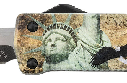 Templar Knife SZLIB221 Premium Weighted Liberty Small 3" OTF Tanto Plain Black Oxide Stonewashed D2 Steel Blade, 4.50" Gold w/Statue of Liberty/Flag/Eagle Aluminum Zinc Alloy Handle
