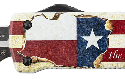 Templar Knife LZTX121 Premium Weighted Texan Large 3.55" OTF Dagger Plain Black Oxide Stonewashed D2 Steel Blade, 5.25" Red/White/Blue w/"The LONE STAR State" Aluminum Zinc Alloy Handle