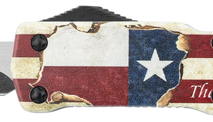 Templar Knife MZTX321 Premium Weighted Texan Slim 3.16" OTF Drop Point Plain Black Oxide Stonewashed D2 Steel Blade, 4.93" Red/White/Blue w/"The LONE STAR State" Aluminum Zinc Alloy Handle