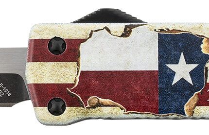 Templar Knife SZTX321 Premium Weighted Texan Small 3" OTF Drop Point Plain Black Oxide Stonewashed D2 Steel Blade, 4.50" Red/White/Blue w/"The LONE STAR State" Aluminum Zinc Alloy Handle