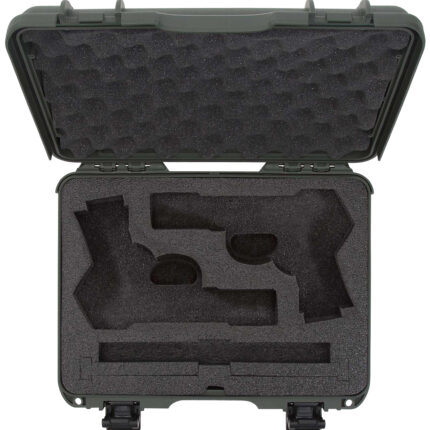 Nanuk 910CLASG6 910 Classic 2 Up Pistol Case Olive Polymer w/ Latches & Closed-Cell Foam Padding 13.20" L x 9.20" W x 4.10 " H Interior Dimensions