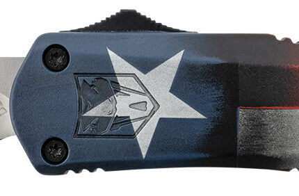 CobraTec Knives MCTXFS3TNS FS-3 Texas Flag Medium 3" OTF Tanto Plain Satin D2 Steel Blade, 5" Texas Flag Aluminum Cerakoted Handle