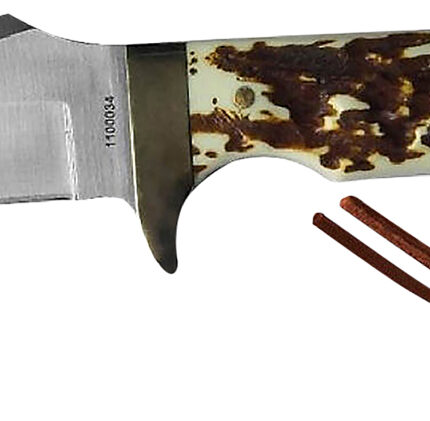 Uncle Henry old 1100035 Next Gen Staglon  4.25" Skinner Plain Satin Stainless Steel Blade 4.25" Staglon Handle Features Brass Finger Guard Includes Sheath
