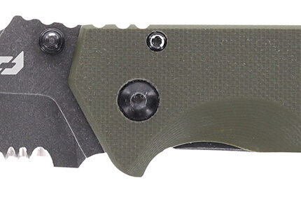 Schrade 1159324 Melee  3.50" Folding Tanto Part Serrated Dark Stonewash D2 Steel Blade 4.50" OD Green G10/SS Handle
