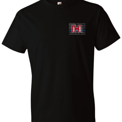 Hornady Gear 30762 POW Blue Line  Black, Cotton Short Sleeve, Semi-Fitted Medium