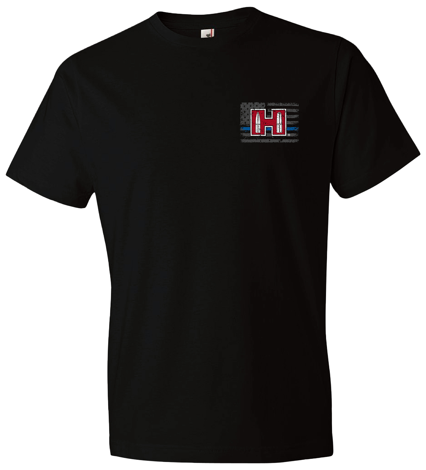 Hornady Gear 30762 POW Blue Line Black, Cotton Short Sleeve, Semi-Fitted Medium