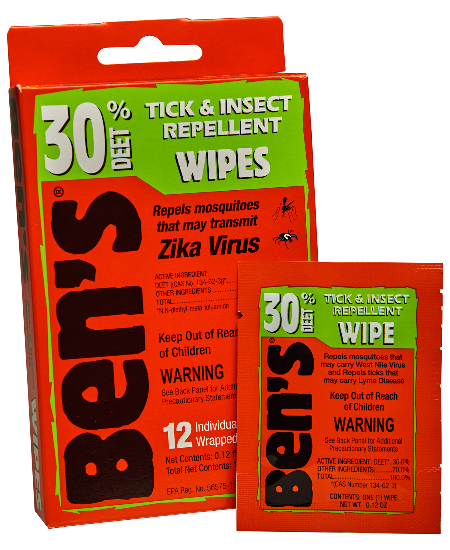Ben's 00067085 30 Odorless Scent Wipes Repels Ticks & Biting Insects 12
