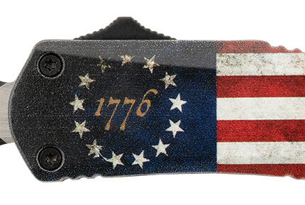 Templar Knife SBRF431 Gen II Betsy Ross Flag Small 2.75" OTF Dagger Part Serrated 440C SS Blade, 4.25" Betsy Ross Flag Aluminum Handle, Glass Breaker