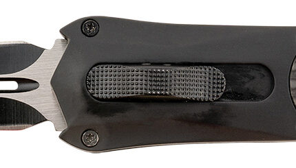 Steel River Knives A163BD Spartan  3.50" OTF Dagger Plain Black/Silver 440C SS Blade/ Black w/Carbon Fiber Inlay Aluminum Zinc Alloy Handle