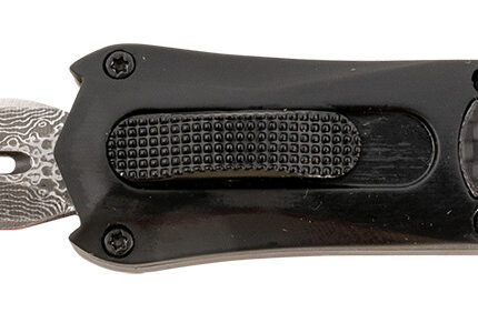 Steel River Knives MA163BDD Spartan  Mini 2.70" OTF Dagger Plain Damascus 440C SS Blade/ Black w/Carbon Fiber Inlay Aluminum Zinc Alloy Handle