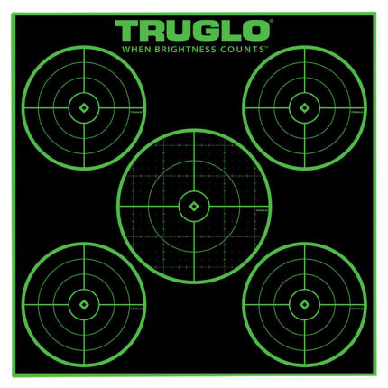 TruGlo TG11A25 Tru-See 5-Bull Target Self-Adhesive Heavy Paper Black/Green 12"x12" 5-Bullseye 25 Pack