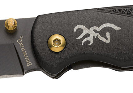 Browning 3220340 Prism 3  EDC Folding 2.38" Plain Black Oxide 7Cr17MoV SS Blade, Black w/Brass Accents & Logo Anodized Aluminum Handle, Includes Pocket Clip