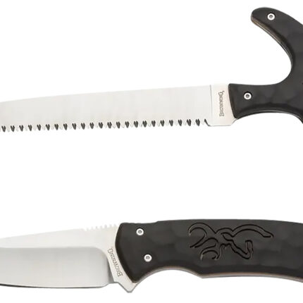 Browning 3220420 Primal Combo  3.75"/5.25" Fixed Drop Point Gut Hook/Skinner, Saw 8Cr13MoV SS Blade, Black Polymer w/Rubber Overmold & Finger Grooves Handle, 2 Piece Set, Includes Sheath