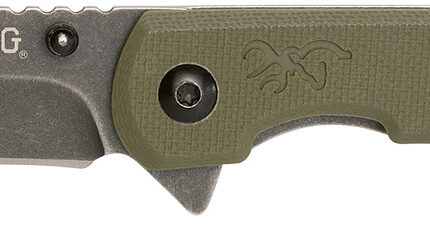 Browning 3220507 Branded Rock  EDC 3" Folding Tanto Plain Black Stonewashed 7Cr17MoV SS Blade OD Green, G10 Handle