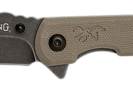 Browning 3220512 Branded Rock  EDC 3" Folding Wharncliffe Plain Black Stonewashed 7Cr17MoV SS Blade, Flat Dark Earth G10 Handle