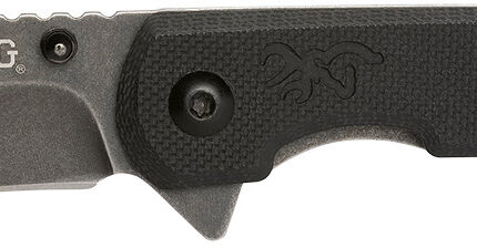 Browning 3220514 Branded Rock  EDC 3" Folding Drop Point Plain Black Stonewashed 7Cr17MoV SS Blade, Black G10 Handle