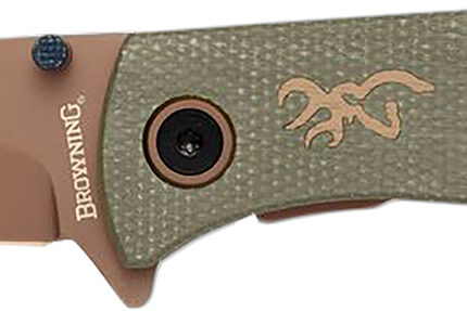 Browning 3220516 Trailside  EDC Small 3" Folding Modified Drop Point Plain Titanium Finish D2 Steel Blade, Green Micarta Handle