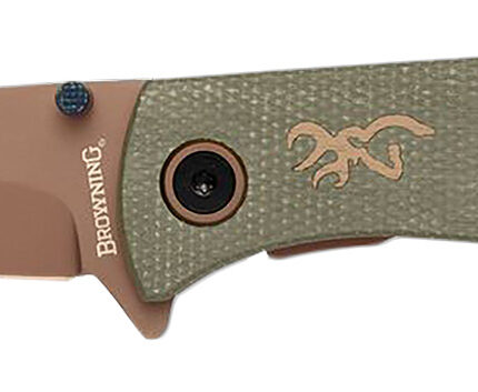 Browning 3220516B Trailside  EDC Small 3" Folding Modified Drop Point Plain Titanium Finish D2 Steel Blade, Green Micarta Handle, Boxed Pkg