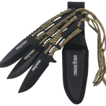 Cold Steel CSTH44KVD3PK Throwing Knives Set of 3 4.40" Fixed Clip Point Plain Black Oxide 420 Stainless Steel Blade, Paracord Wrap Handle