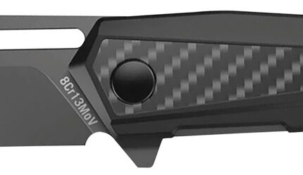 Real Avid AVRAV6 RAV-6  3.40" Folding Tanto Plain Titanium 8Cr13MoV SS Blade, Black Textured Aluminum/Carbon Fiber Handle, Clamshell Pkg