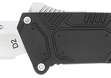 CobraTec Knives BLKSFDNS Special Forces  3.25" OTF Drop Point Plain Satin D2 Steel Blade, 4.75" Black Textured Anodized Aluminum Handle