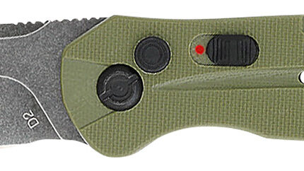 CobraTec Knives ODGDIABLOAUTO Diablo  3.50" Folding Black Stonewashed D2 Steel Blade, 4.75" OD Green Textured G10 Scales Handle