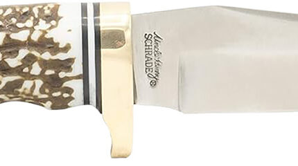 Uncle Henry 1100087 Next Gen Golden Spike 5" Fixed Plain Satin Polished Stainless Steel Blade, Brown Brass Accents Staglon Handle