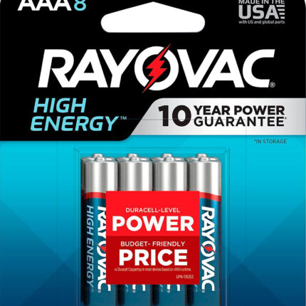 Rayovac 8248T102 AAA HIGH ENREGY Alkaline Batteries Silver/Blue 1.5 Volts 1,123 mAh (8) Single Pack
