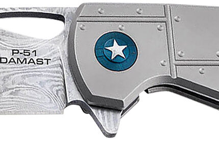 Boker 01BO910DAM P-51 Damast  3.35" Drop Point Plain Silver Acid Etch Damascus Blade Titanium Handle