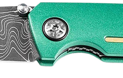 Boker 111102DAM   3.22" Drop Point Plain Damascus Blade Green Aluminum Handle