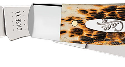 Case 00204 Stockman  Large 3.30"/2.30"/2.20" Folding Clip Point/Pen/Sheepsfoot Plain Mirror Polished Carbon Steel Blade, Peach Seed Jigged Amber Bone Handle