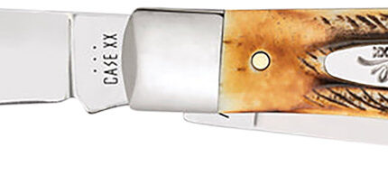 Case 03573 Trapper  3.25" Folding Clip Point/Spey Plain Mirror Polished Tru-Sharp SS Blades, Burnt Dark Amber 6.5 BoneStag Handle
