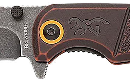 Browning 003220581 Buckmark  EDC Slim 3.13" Folding Drop Point Plain Black Stonewashed D2 Steel Blade, Bronze Stonewashed Polymer Handle