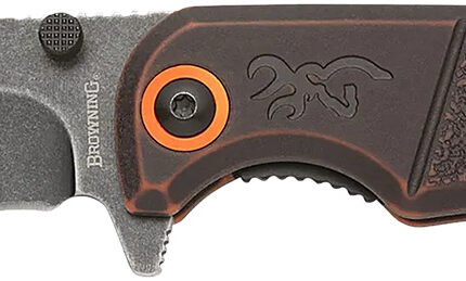 Browning 3220581B Buckmark  EDC Slim 3.13" Folding Drop Point Plain Black Stonewashed D2 Steel Blade, Bronze Stonewashed Polymer Handle, Box Packaging