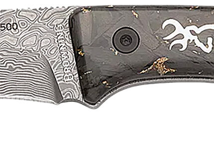 Browning 3220570B Rock  3.50" Fixed Drop Point Plain Acid Etch Damascus Blade, Carbon Fiber Handle