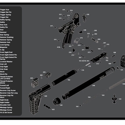 TekMat TEKR36KELSUB2 Kel-Tec SUB2000 Cleaning Mat Black/White Rubber 12"x36" Kel-Tec SUB2000 Parts Diagram