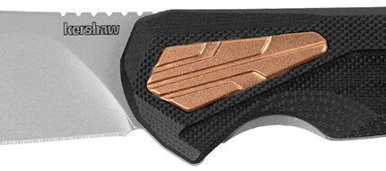 Kershaw 2076 Strata  4" Folding Cleaver Plain Stonewashed D2 Steel Blade, Bead Blasted SS/Black G10 Handle w/Copper Insert
